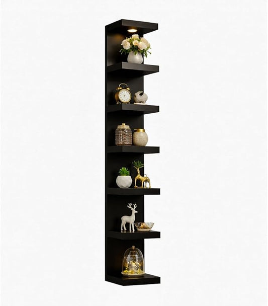 7-Tier Floating Wall Shelf with LED Lights – Modern Black Display Shelf
