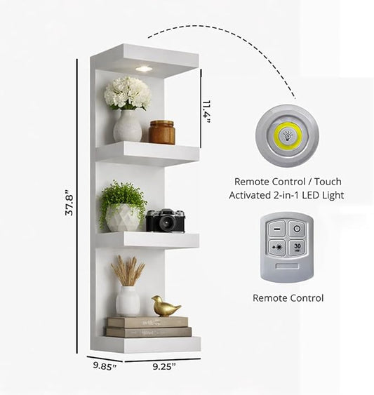 4-Tier Floating Wall Shelf with LED Lights – Modern White Display Shelf