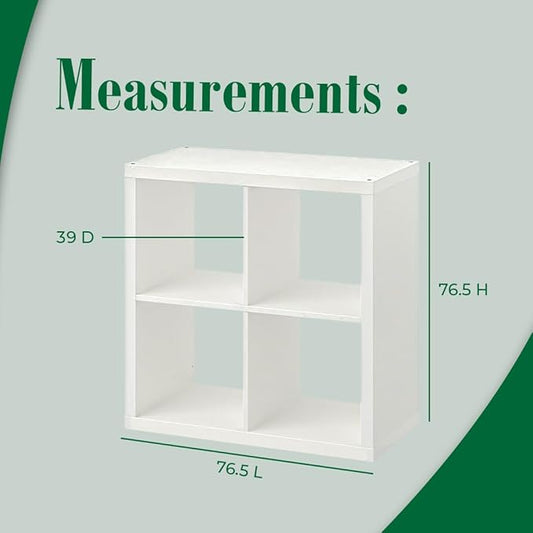 Oakrino 4-Cube Storage Organizer – Modern White Wooden Bookcase Shelf